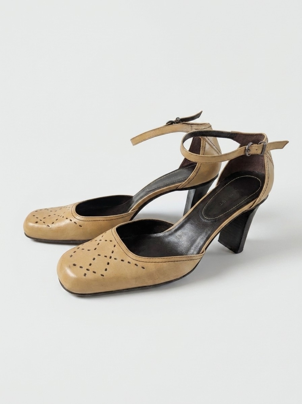 Nine West Tan Ankle-Strap Block Heel Pumps